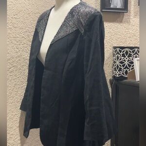 Chico's Chained Galloway black linen-blend 3/4 sleeve jacket Size 2